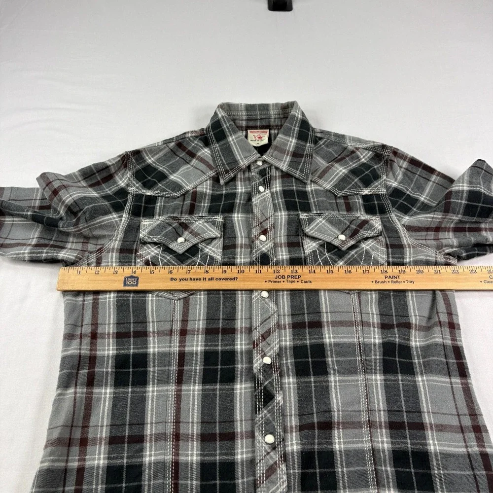 True Religion Western Shirt Mens‎ XL Lot of 2 Plaid Pearl Snap Up Long Sleeve
